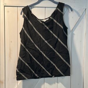 Cathy Hardwick Ramie Cotton Gray Black Diagonal Stripe Scoop Neck Tank Top 4